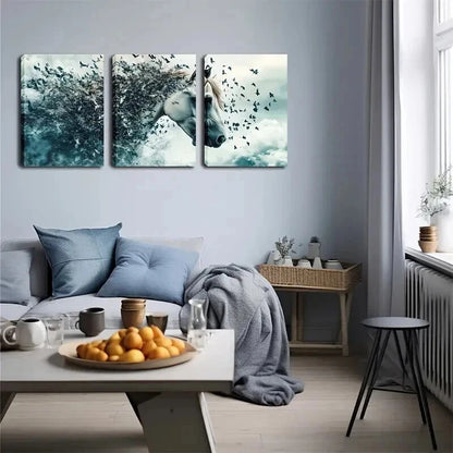 3pcs A White Horse Covered Butterflies Perfect Wall Art Set Canvas Framed 40x60cm - High Quality Print 100% Australian Made Wall Canvas Ready to Hang