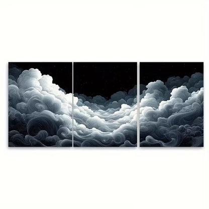 3pcs Line Cloud Drawing Minimalist Metal Print Ready to Hang Art