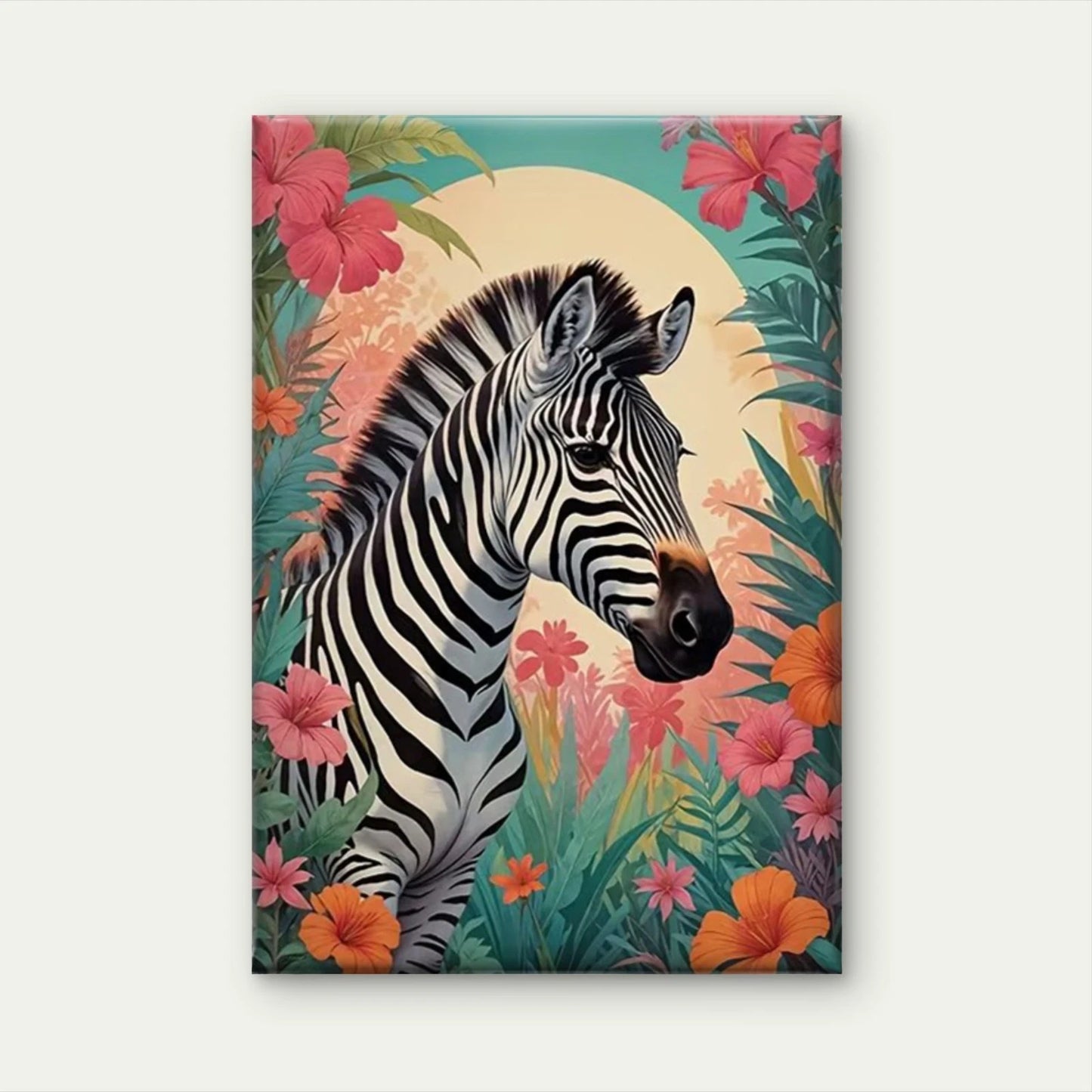 Vibrant Tropical Zebra Colorful Floral Background Metal Print Ready to Hang