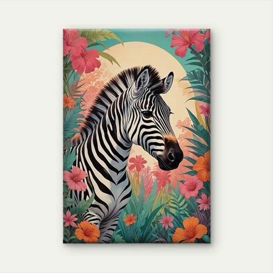 Vibrant Tropical Zebra Colorful Floral Background Metal Print Ready to Hang