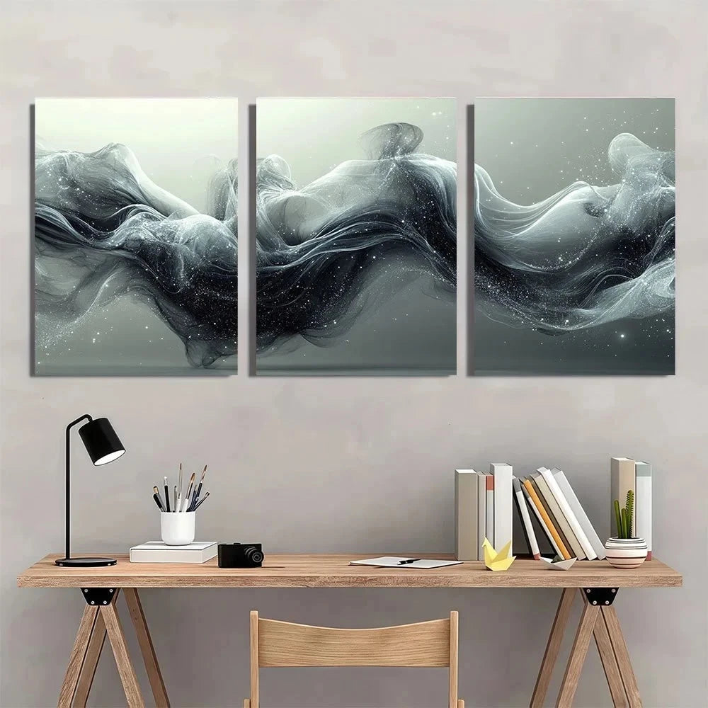 3pcs Abstract Black and White Metal Print Ready to Hang Art