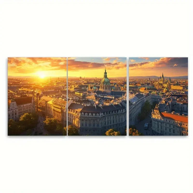 3pcs Scenic Cityscape with Historic Buildings Metal Print Ready to Hang Art