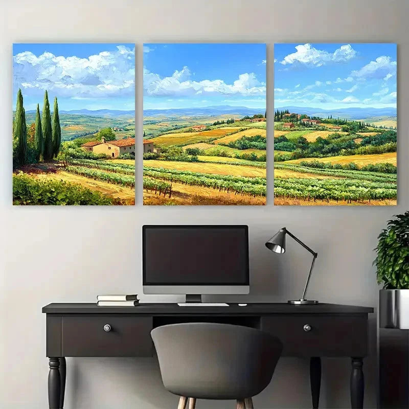 3pcs Crete Senesi Countryside Italian Landscape Wall Art Set Canvas Framed 40x60cm - High Quality Print 100% Australian Made Wall Canvas Ready to Hang