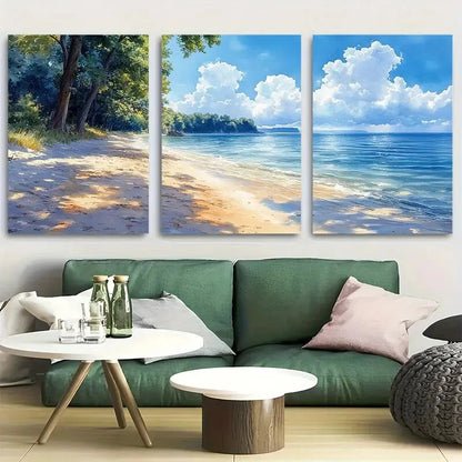 3pcs Wannsee Beach, Germany Watercolor Vacation Metal Print Ready to Hang Art