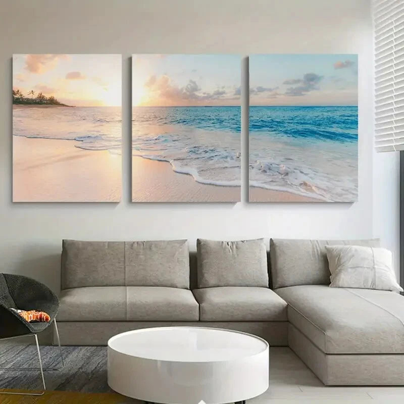 3pcs Beautiful Sunrise Sunset Waves Nature Metal Print Ready to Hang Art