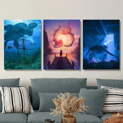 3pcs giant creatures from the ocean depths, Metal Print Ready to Hang Art