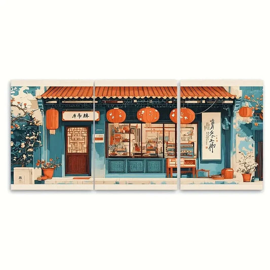 3pcs Chinese Craft Shop Art Design Poster Print Metal Print Ready to Hang Art