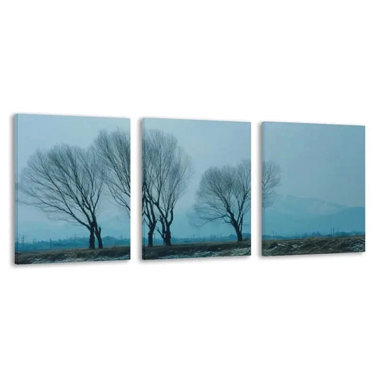 3pcs Quiet Winter Morning With Bare Trees Wall Art Set Canvas Framed 60x90cm - High Quality Print 100% Australian Made Wall Canvas Ready to Hang