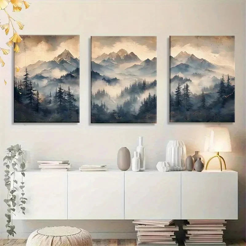 3pcs Serene Forest Landscape Wall Art Print Metal Print Ready to Hang Art