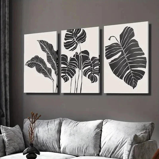 3pcs Black And White Monstera Plant Wall Art Set Canvas Framed 40x60cm - High Quality Print 100% Australian Made Wall Canvas Ready to Hang