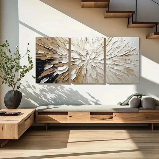 3pcs Abstract Floral Art Neutral Colors Wall Art Set Canvas Framed 40x60cm - High Quality Print 100% Australian Made Wall Canvas Ready to Hang
