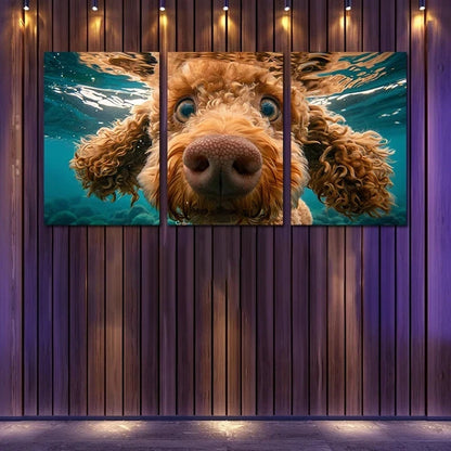 3pcs Charming Poodle Underwater Metal Print Ready to Hang Art