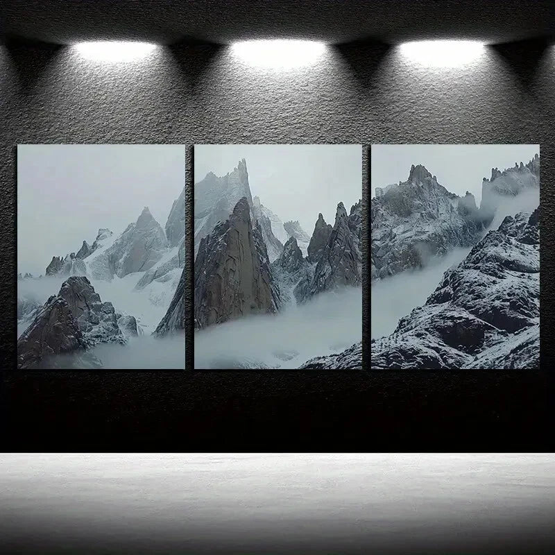 3pcs Rocky Mountains Winter Scene Metal Print Ready to Hang Art