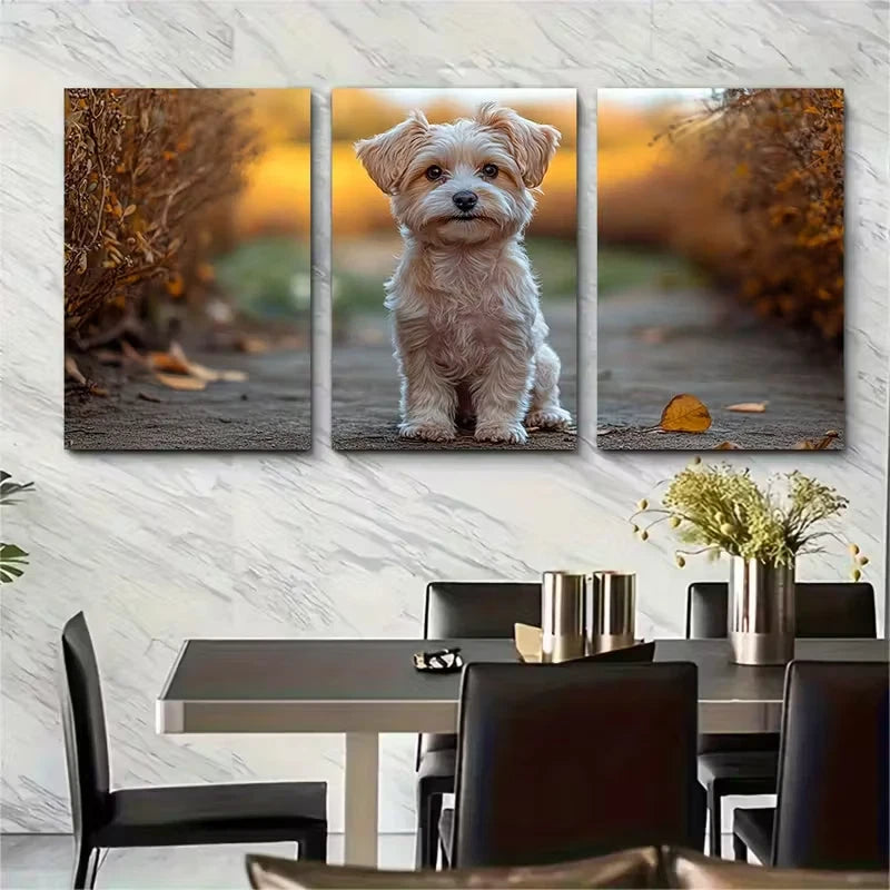3pcs Curious Fluffy White Puppy Metal Print Ready to Hang Art
