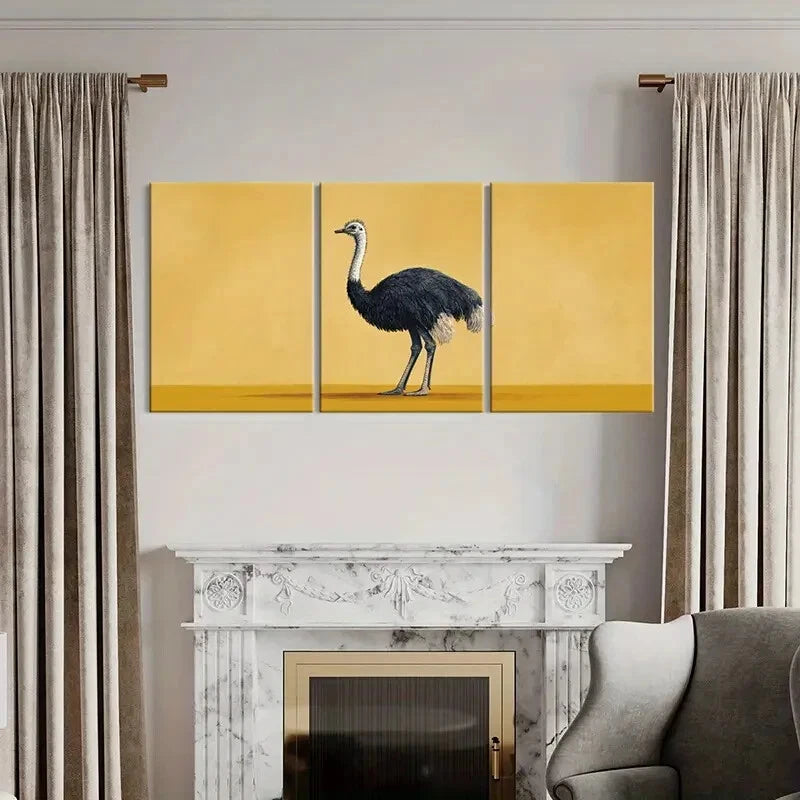 3pcs Ostrich Art Print Wildlife Illustration Metal Print Ready to Hang Art