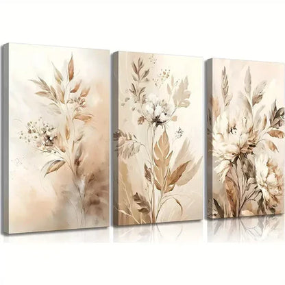 3pcs Neutral Flowers Wildflowers Flowers Plants Canvas Framed 60x90 cm - High Quality Print 100% Australian Made Wall Canvas Ready to Hang