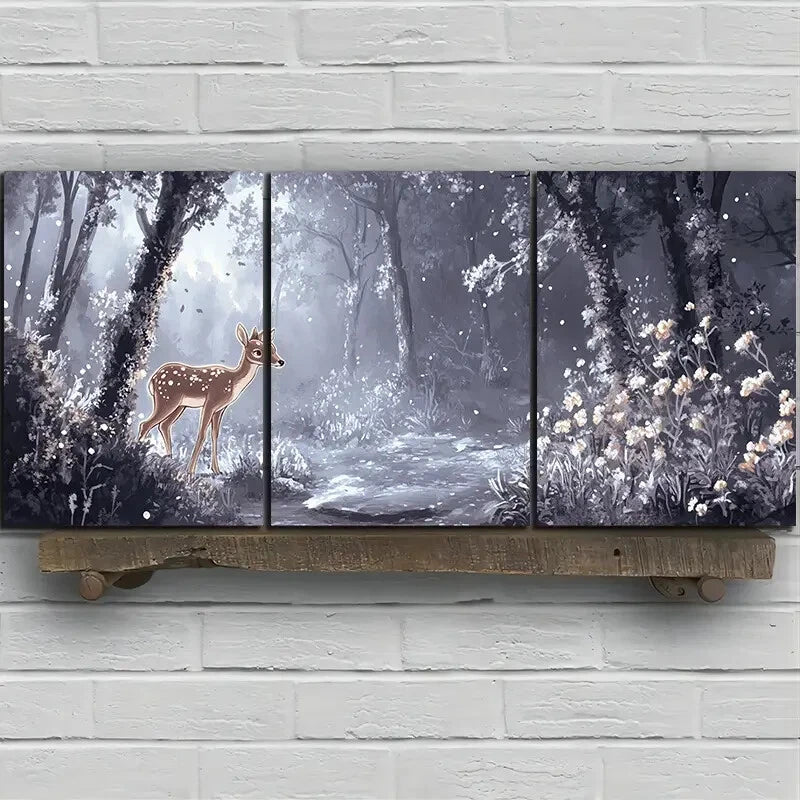 3pcs Charming Elk Forest Trio Metal Print Ready to Hang Art