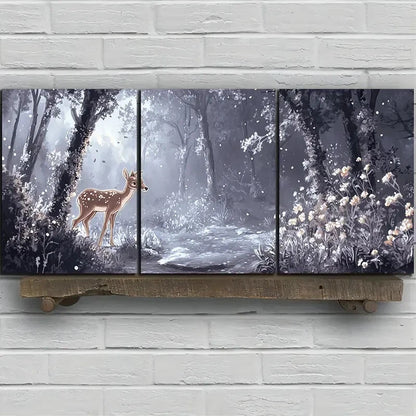 3pcs Charming Elk Forest Trio Metal Print Ready to Hang Art
