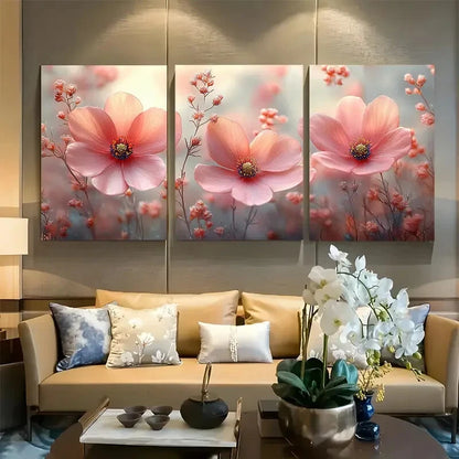 3pcs Pink Botanical Flowers Design Metal Print Ready to Hang Art