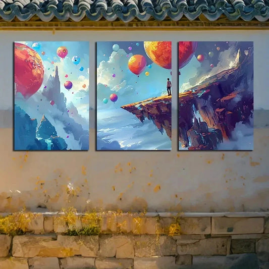 3pcs Sky Full of Balloons fantasy Design Metal Print Ready to Hang Art