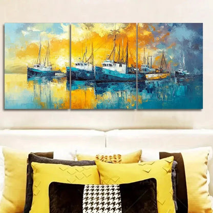 3pcs Featuring Boats at The Dock Artwork Metal Print Ready to Hang Art