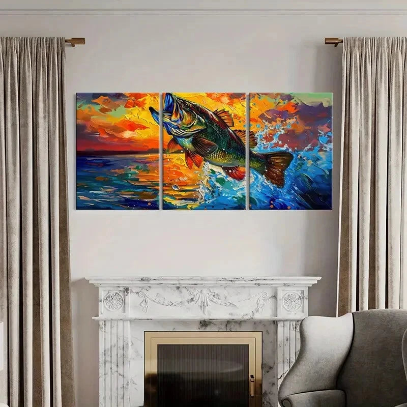 3pcs Colorful Fish Abstract Ocean Art Sunset Metal Print Ready to Hang Art