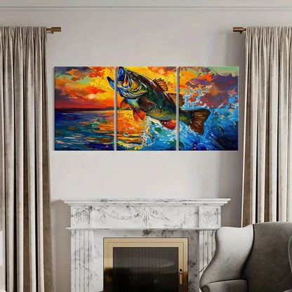 3pcs Colorful Fish Abstract Ocean Art Sunset Metal Print Ready to Hang Art