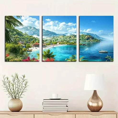 3pcs Tropical Island Canvas Framed 60x90cm - High Quality Print 100% Australian Made Wall Canvas Ready to Hang