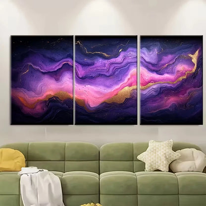 3pcs Purple, Pink and Golden Abstract Metal Print Ready to Hang Art