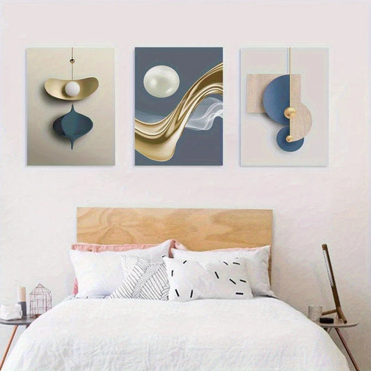 3pcs Modern Abstract Geometric Metal Print Ready to Hang Art