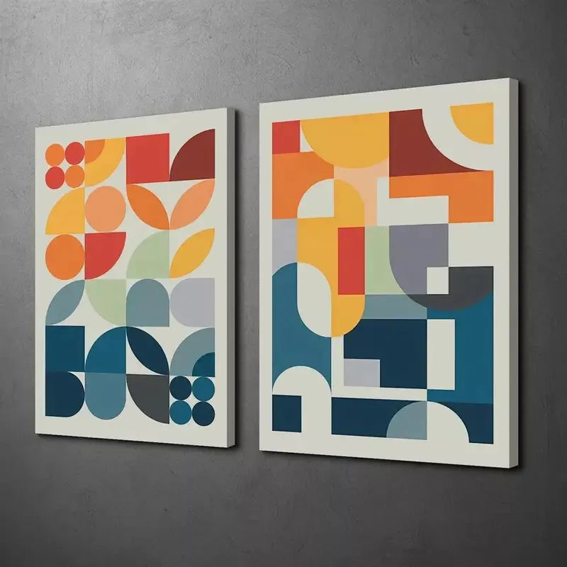 2pcs Set of Colorful Geometric Shapes and Patterns Canvas Framed 50x75cm - High Quality Print 100% Australian Made Wall Canvas Ready to Hang