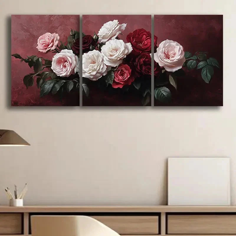 3pcs Colorful Roses Design Painting Metal Print Ready to Hang Art