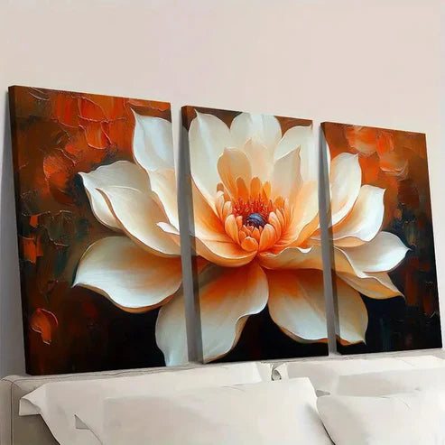 3pcs Beige Flower Art Flower Orange A Wall Art Set Canvas Unframed - High Quality Print 100% Australian Made Wall Canvas - Bella Home Decor