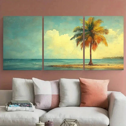 3pcs Minimalist Tropical Oasis Palm Tree Design Metal Print Ready to Hang Art