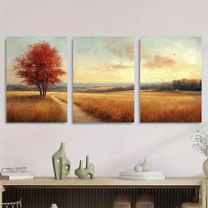3pcs Vintage Rustic Autumn Landscape Perfect Wall Art Set Canvas Framed 40x60cm - High Quality Print 100% Australian Made Wall Canvas Ready to Hang.