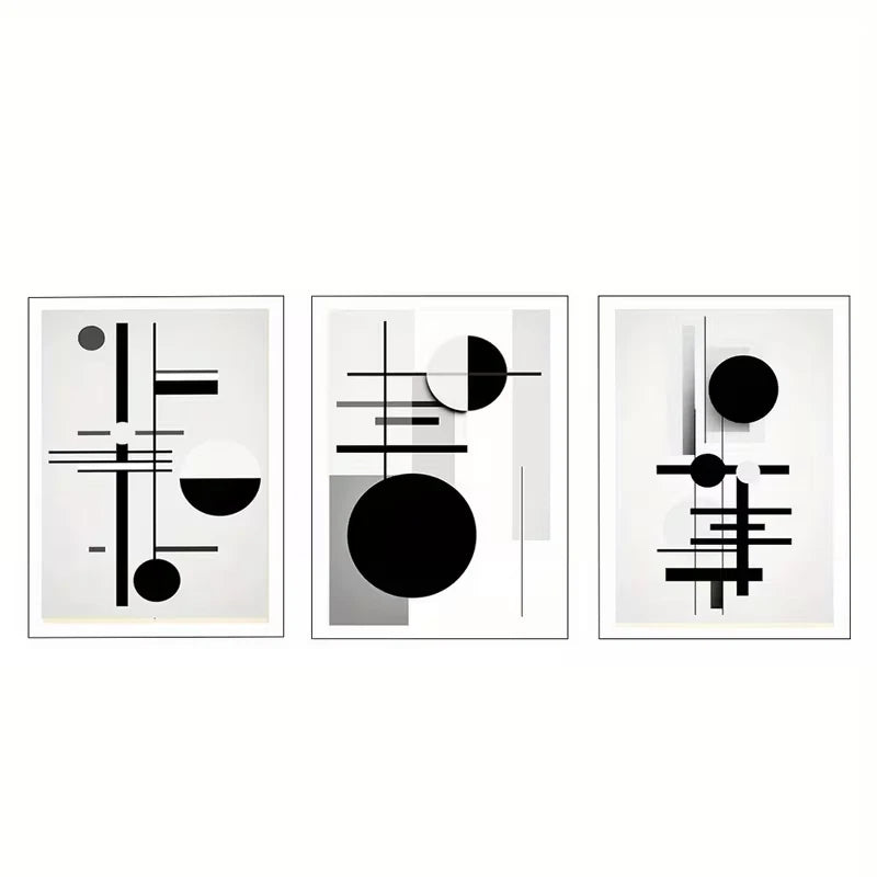 3pcs Bauhaus Black and White Geometric  Wall Art Set Canvas Framed 60x90cm - High Quality Print 100% Australian Made Wall Canvas Ready to Hang