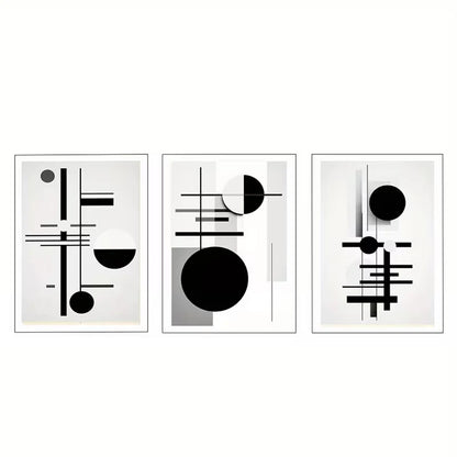 3pcs Bauhaus Black and White Geometric  Wall Art Set Canvas Framed 60x90cm - High Quality Print 100% Australian Made Wall Canvas Ready to Hang