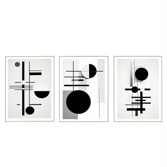3pcs Bauhaus Black and White Geometric  Wall Art Set Canvas Framed 60x90cm - High Quality Print 100% Australian Made Wall Canvas Ready to Hang