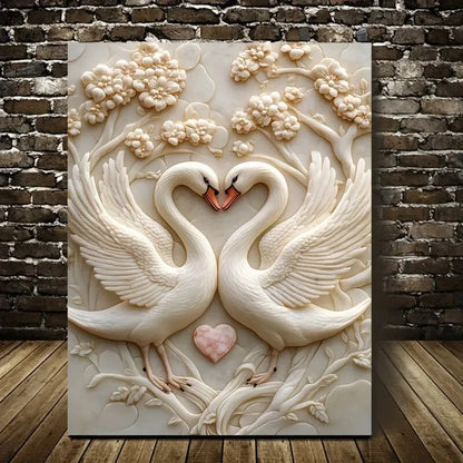 Swans in Love by Fred Levy Hadida, Painting 40x60cm Metal Print Ready to Hang