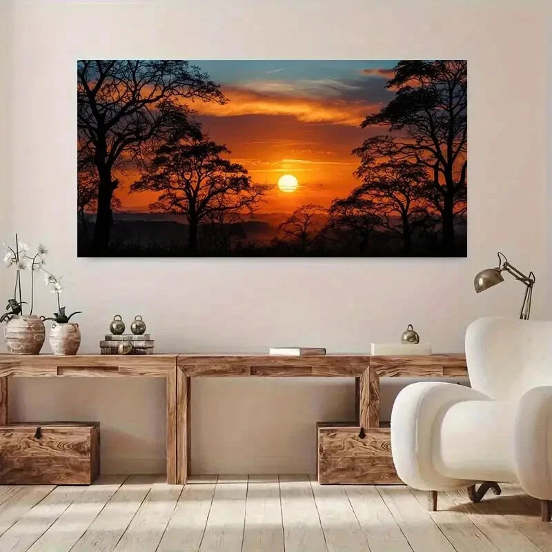 Golden Sunset Silhouette wall canvas office home room framed 120x60cm - Bella Home Decor