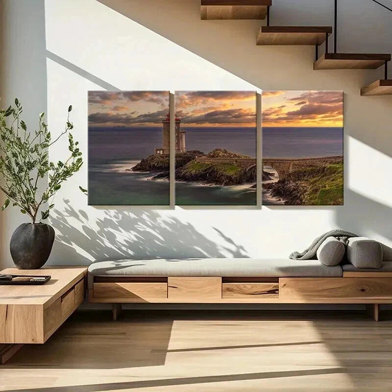 3pcs Ocean Coastline Lighthouse Nature Landscape Wall Art Set Canvas Framed 40x60cm - High Quality Print 100% Australian Made Wall Canvas Ready to Hang