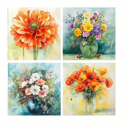 4pcs Flower Poster, Vase Canvas Print Wall Art Canvas Framed