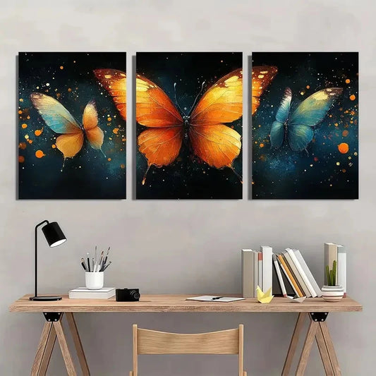 3pcs Butterfly Painting with Kits Golden Wall Art Set Canvas Framed 40x60cm - High Quality Print 100% Australian Made Wall Canvas Ready to Hang