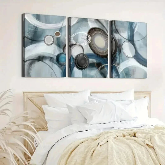 3pcs Abstract Lines and Circles in Teal Green Wall Art Set Canvas Framed 40x60cm - High Quality Print 100% Australian Made Wall Canvas Ready to Hang