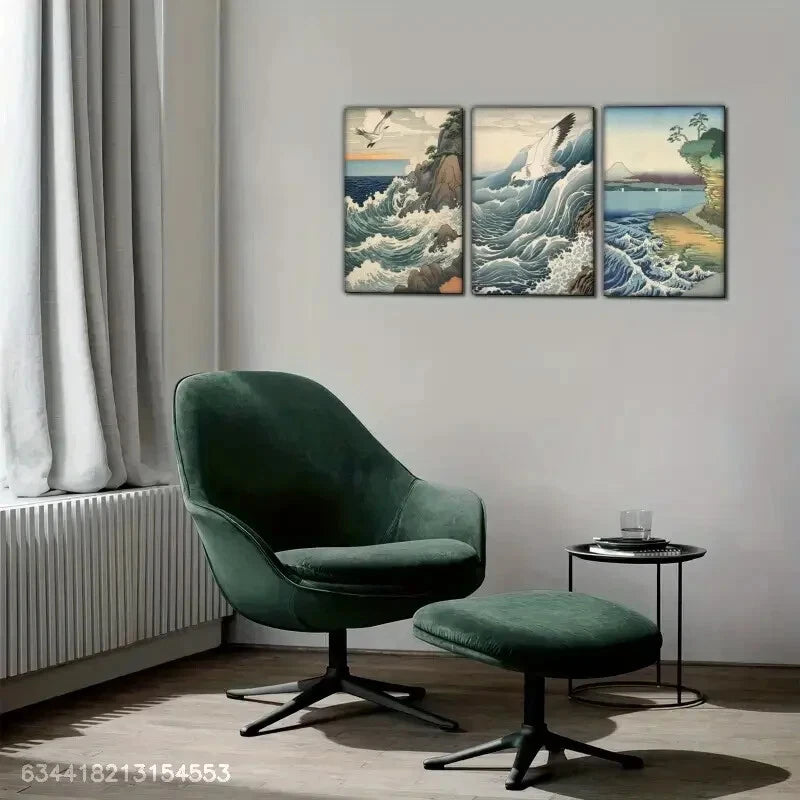 3pcs Sea Waves Decorative Poster Seagulls Seaside Metal Print Ready to Hang Art