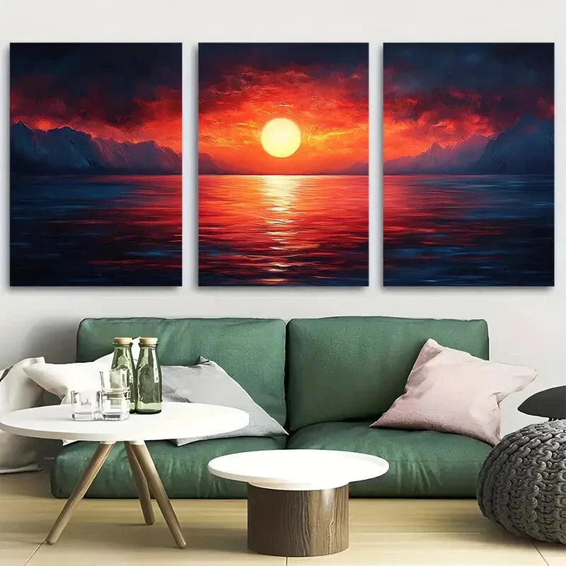 3pcs Sunset Landscape Coastal Smoky Mountain Metal Print Ready to Hang Art