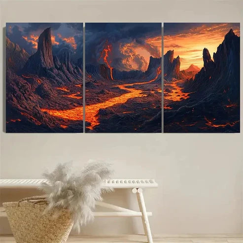 3pcs Fiery Orange & Red Hues Wall Art Set Canvas Unframed - High Quality Print 100% Australian Made Wall Canvas