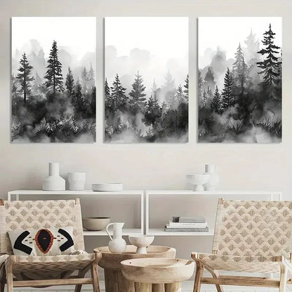 3pcs Poster Black White Forest Landscape Metal Print Ready to Hang Art