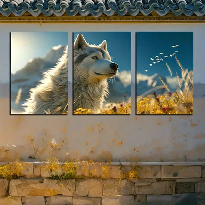 3pcs Husky Dog with Mountain and Floral View Metal Print Ready to Hang Art