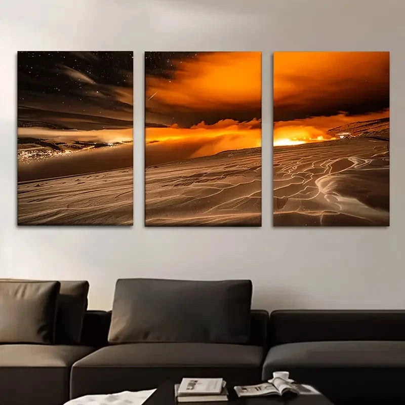 3pcs Stunning Red Sunset in the Desert Metal Print Ready to Hang Art